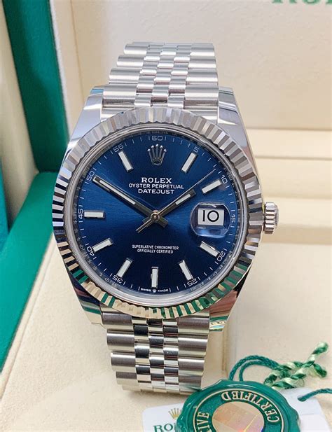 rolex blue and white|Rolex 41mm datejust blue dial.